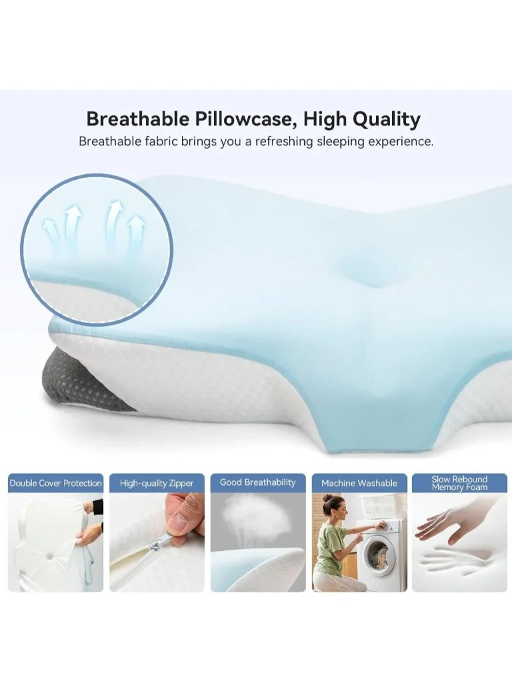 〽️Memory Foam Cervical Pillow Contour Orthopedic Neck Pain Relief Shoulder Blue